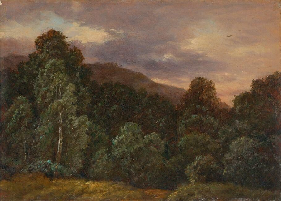 Landschaft mit Vögeln und Bäumen”