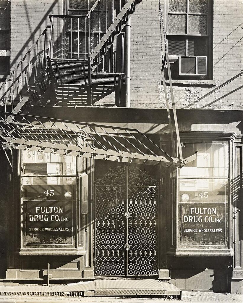 Drug Store on Fulton Street, New York. Silver print