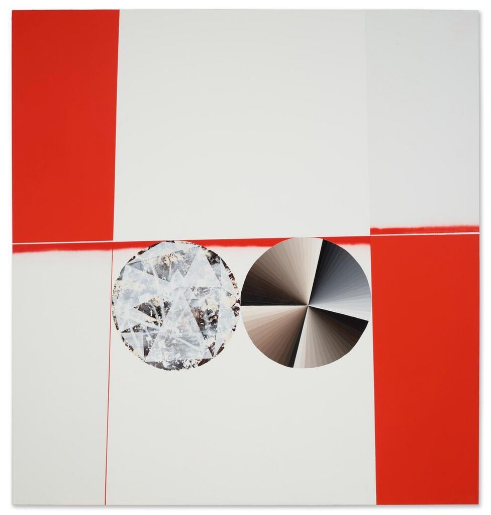 Double circle #3 (white, grey, brown and circle abstraction)