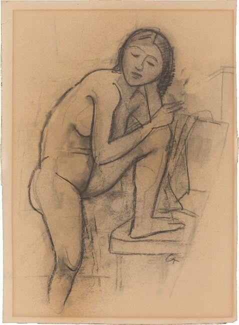 Female Nude, one leg on a chair