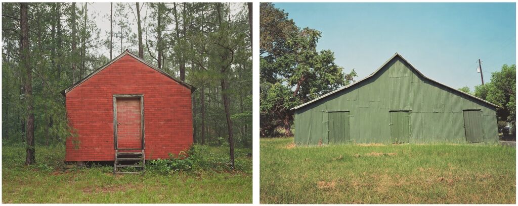 Two works: (i) Red Building in Forest, Hale County, Alabama 1983, (ii) Green Warehouse, Newbern, Alabama, 1999