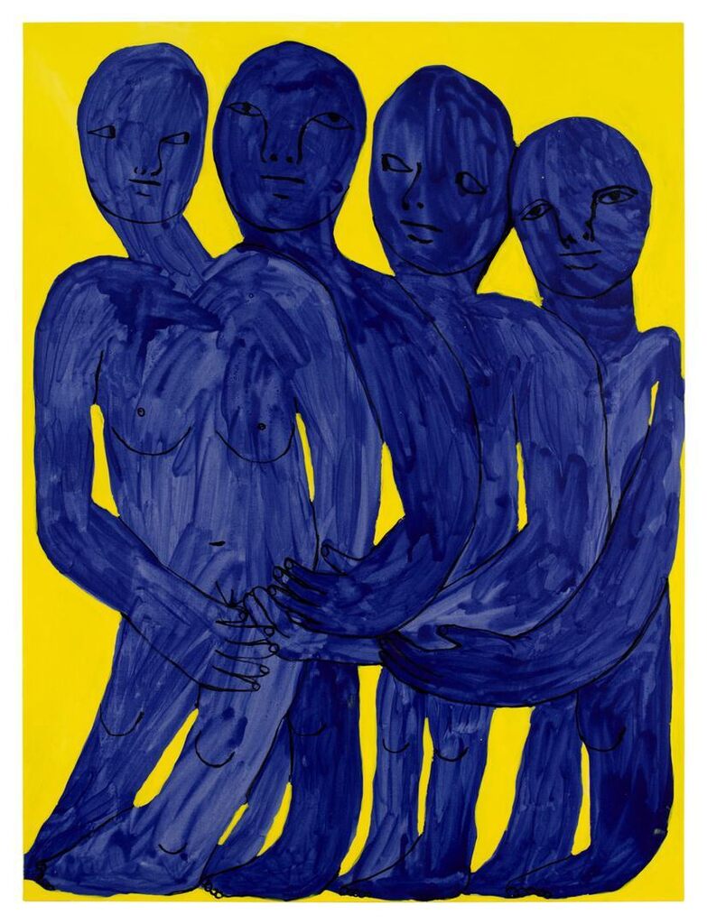 A crowd holding each other watching the others