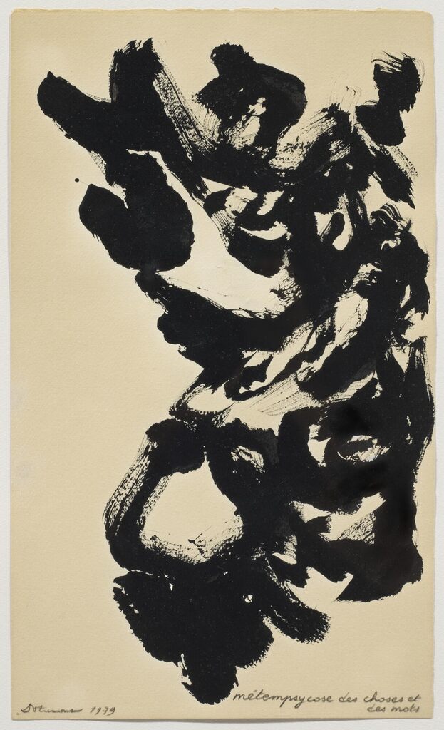 Christian Dotremont: "métempsycose des choses et des mots". Original logogram. Signed Dotremont 1979. Oil on paper. 40 x 23.5 cm