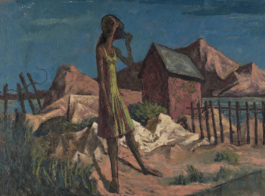 Girl, Cabin, Fence, Mountains