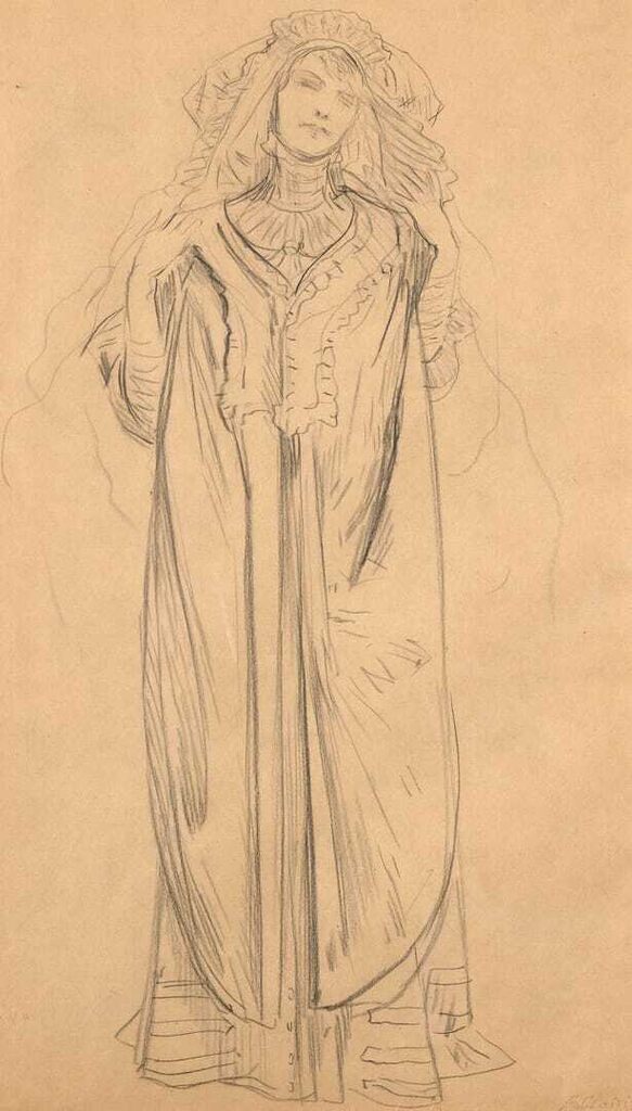 Study of a woman wearing a dress inspired by a chasuble, presumed portrait of Sarah Bernhardt