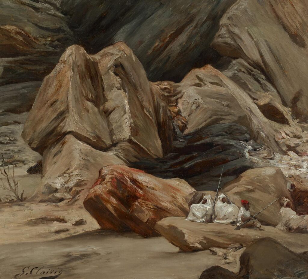Figures resting in the mountains