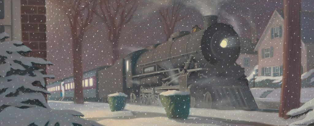 'It was wrapped in an apron of steam.' (Cover Illustration for The Polar Express)