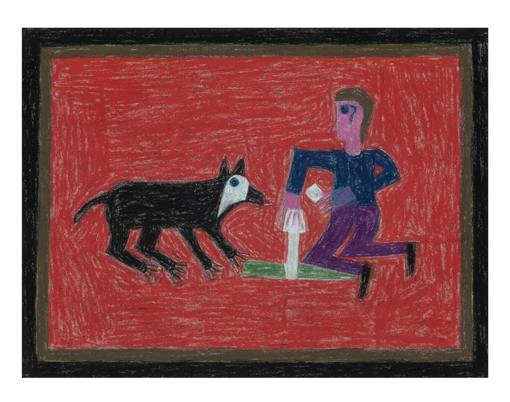 Man and Dog on Red