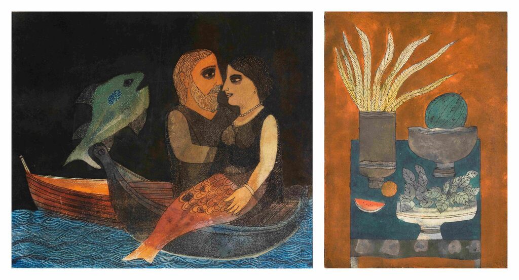 The Night of the Mermaid; Still Life with Whole Watermelon and Slice of Watermelon (Set of Two)