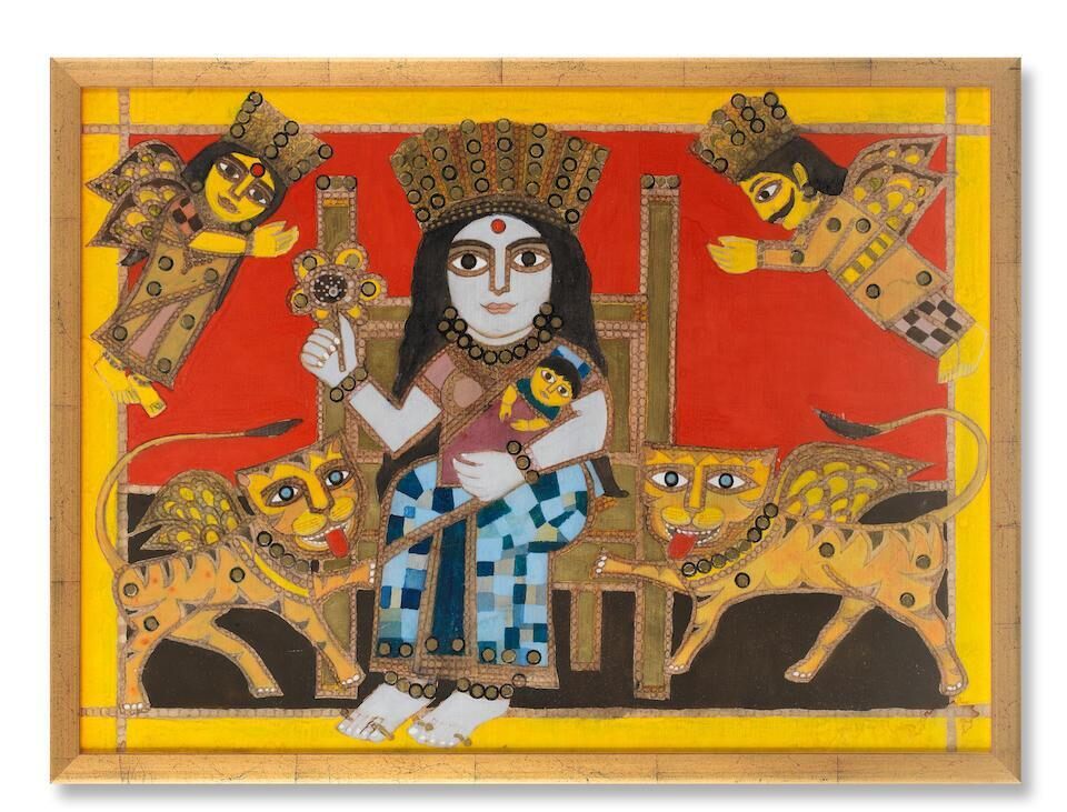 Untitled (Parvati with child, surrounded by yalis and deities)