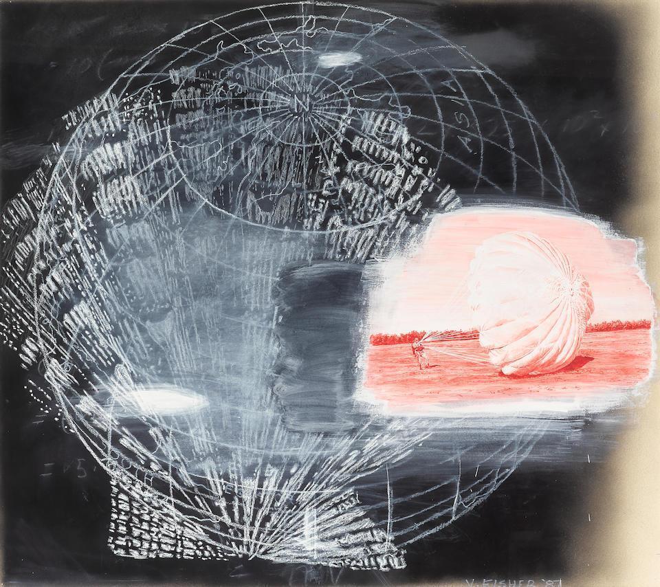 Globe and figure with parachute