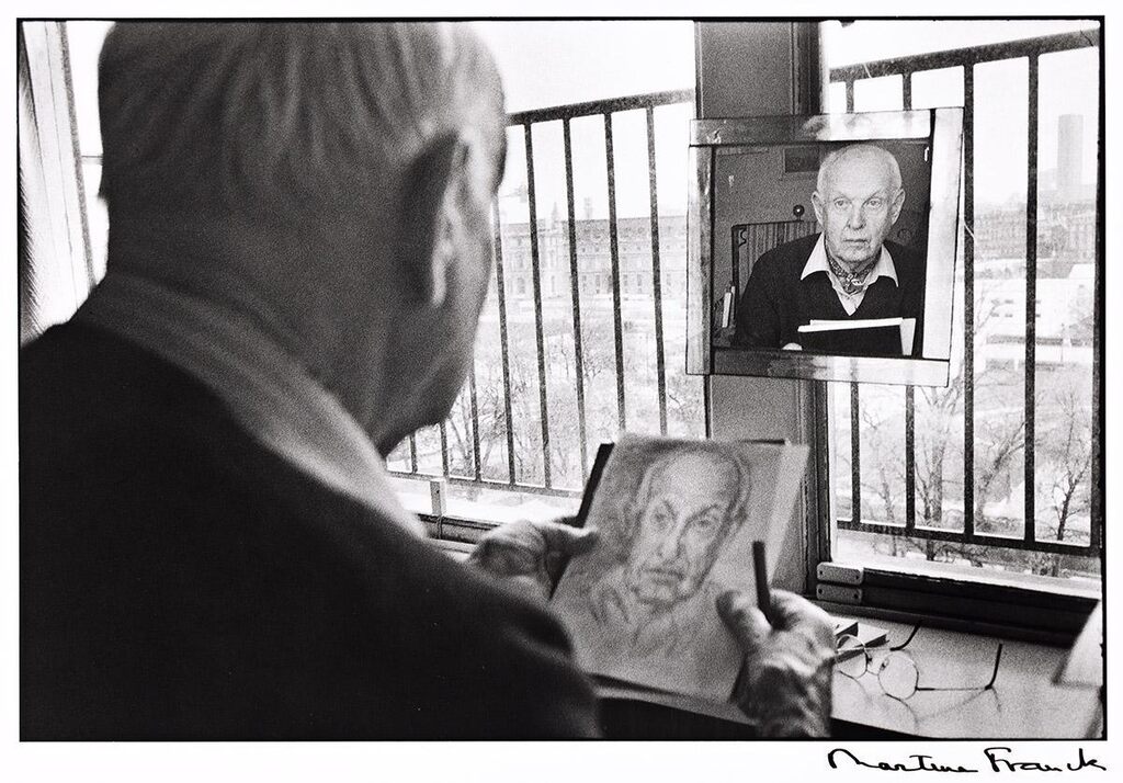 Portrait of Henri Cartier-Bresson drawing, rue de Rivoli, 1992