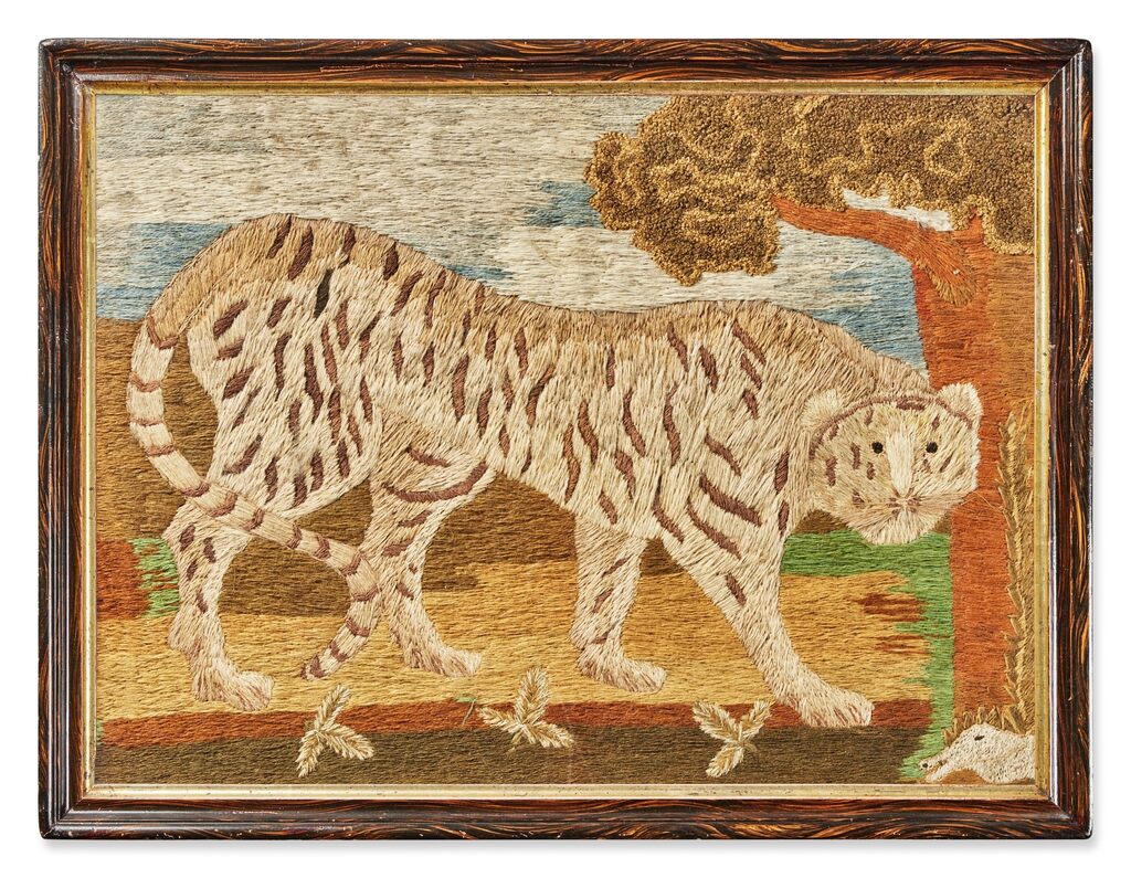 A Pair of Regency Needlework Pictures of a Lion and a Tiger, Circa 1820