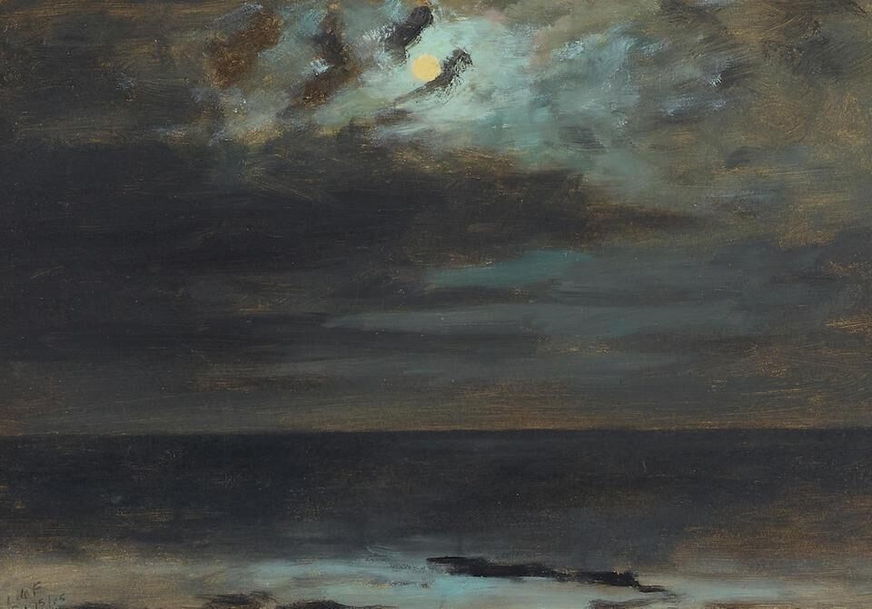 Moon Setting Over Pacific Shoals and Full Moon – Calm Sea (a group of two)