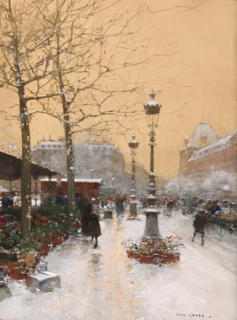 Marché aux fleurs sous la neige