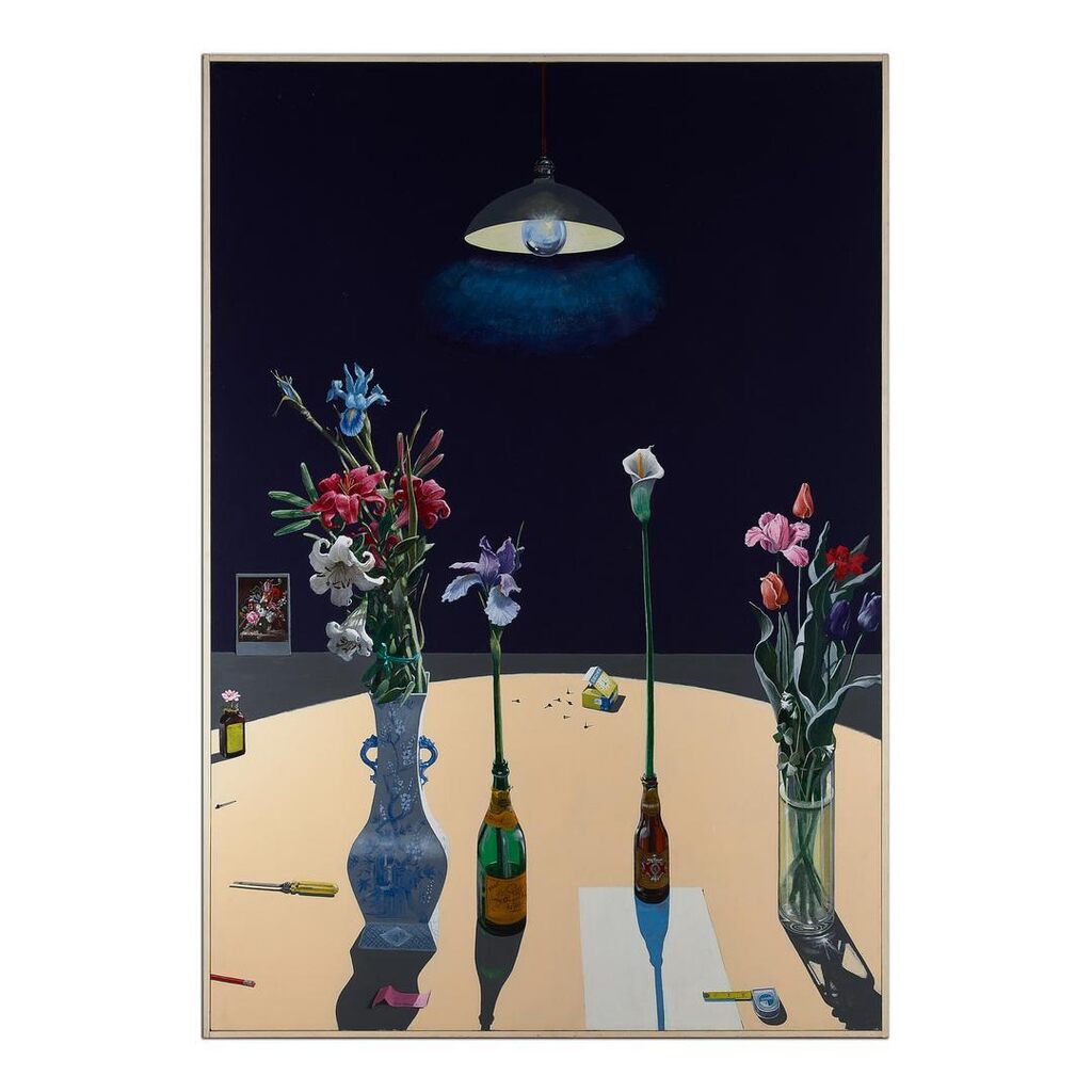 'Dutch' Still Life with Flowers and a Box of Tacks Under a Light