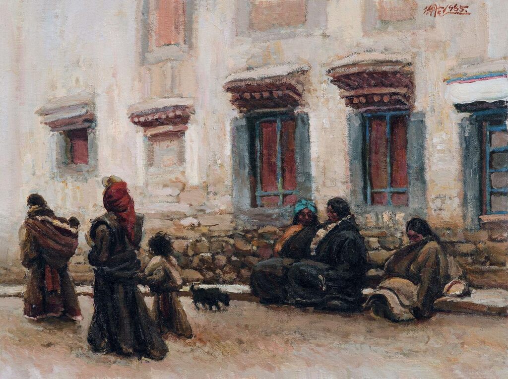 Tibetans sitting on the street