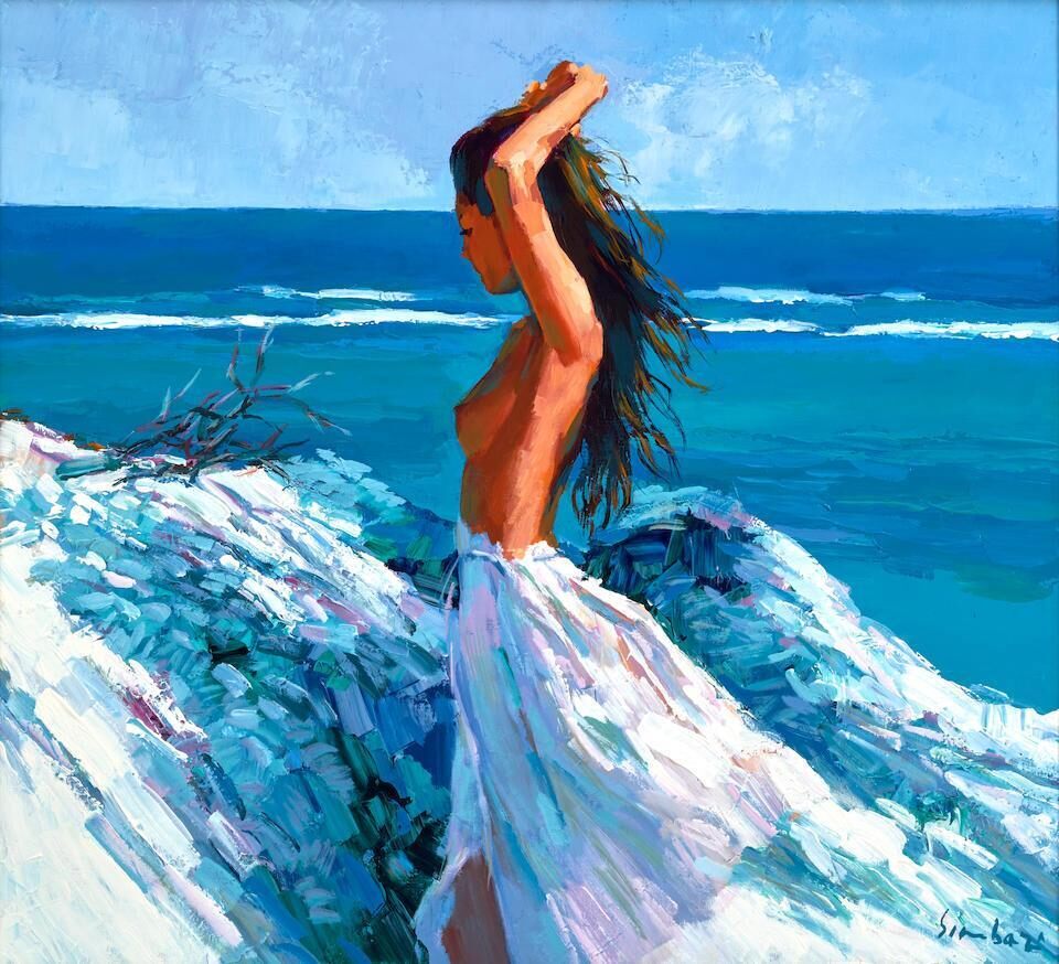 Woman in White by the Sea