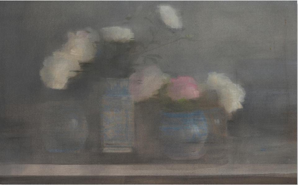 Red and White Peonies in Four Chinese Vases