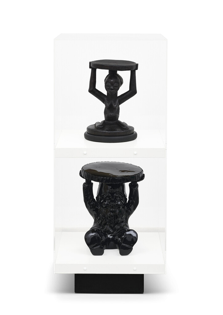 Stool Series (Kartell Atilla Stool Black and Carved African Luba Stool)