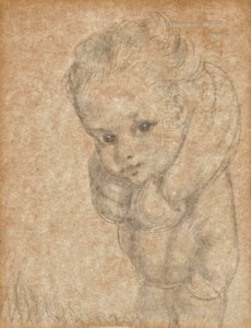 Drawing of a child with muffler round neck.