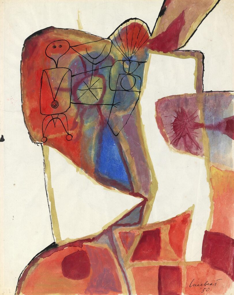 Lucebert: Untitled. Signed Lucebert '50. Two-sided work. Mixed media on paper. Sheet size 34 x 27 cm