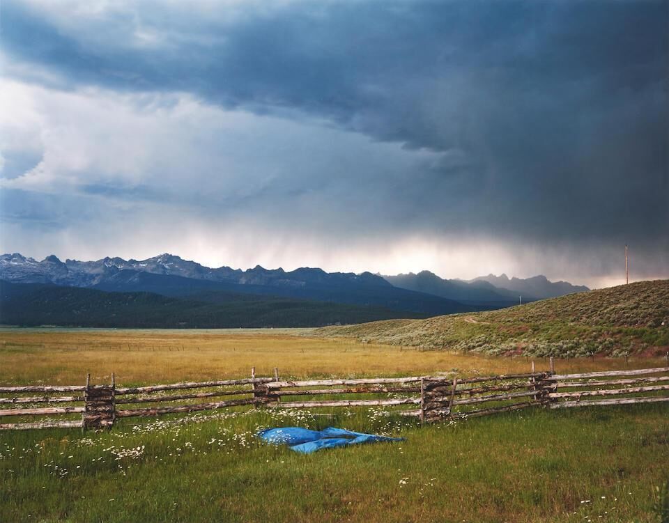 Irrigator's Tarp Directing Water, Fourth of July Creek Ranch, Custer County, Idaho