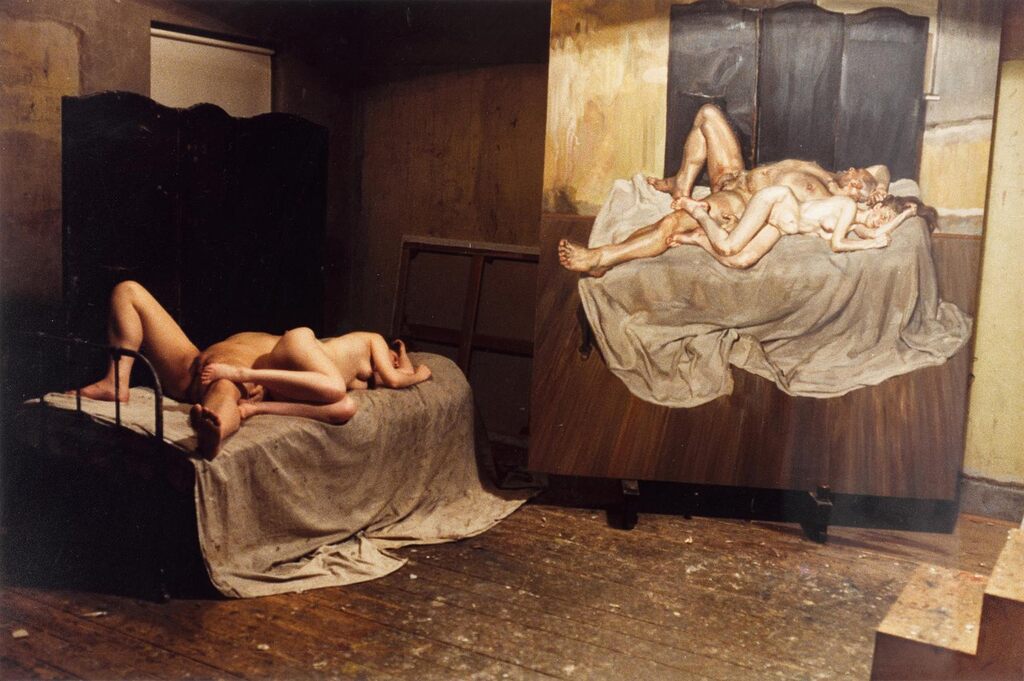 'Leigh Bowery and Nicola Bateman posing for "And the Bridegroom'" by Lucian Freud, 1993