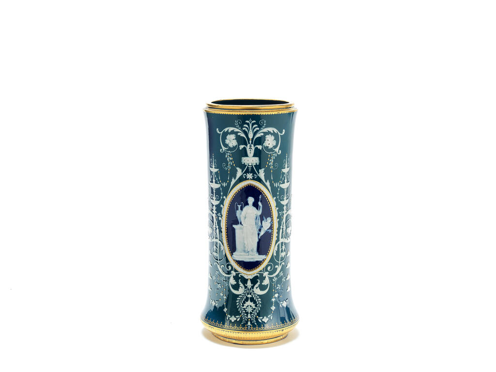 A large Minton pâte-sur-pâte vase by Henry Hollins, dated 1881