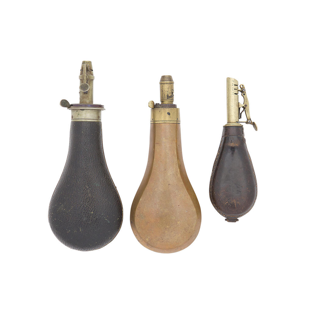A White-Metal Mounted Powder-Flask For Percussion Target Rifles