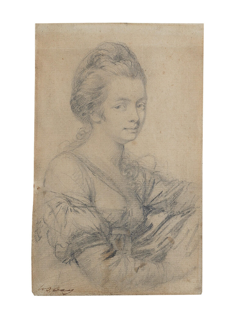 Portrait of a lady, probably the artist's wife Maria, leaning on a chair with her hands clasped in front of her