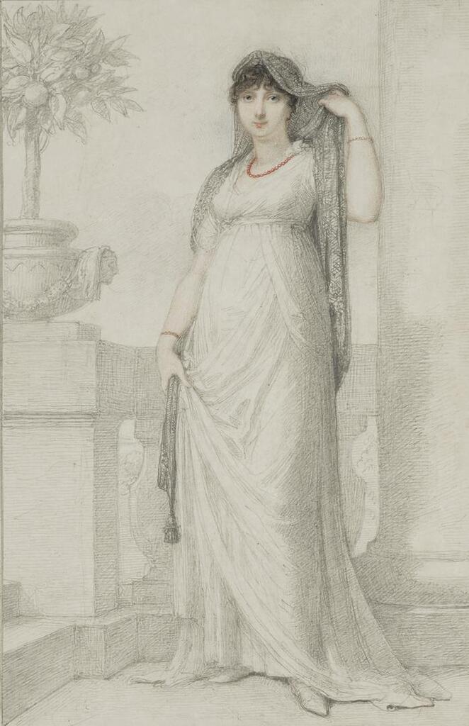 Portrait de Lady Theodosia Cradock (1773-1853) debout tenant son châle