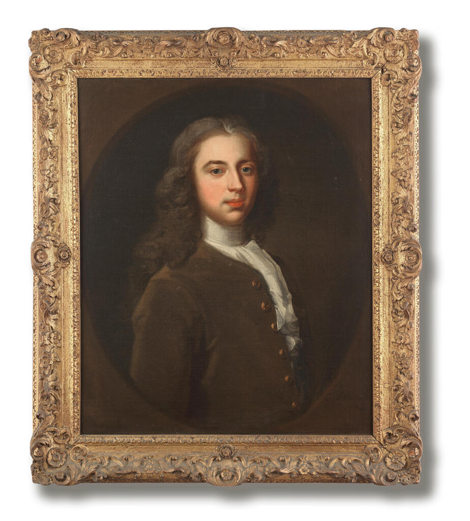 Portrait of a gentleman, half-length, in a green coat, within a painted oval