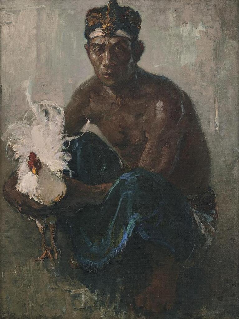 Balinese Man with Fighting Cockerel