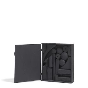 Louise Nevelson (1899-1988) Black Cryptic XII, 1984 8 3/4 x 7 1/4 x 2 3/4 in (22.2 x 18.4 x 7 cm)