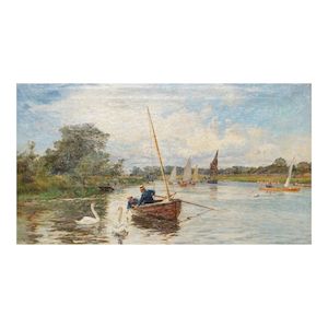 William Lionel Wyllie, RA (British, 1851-1931) Sailing along Hampton Court Reach