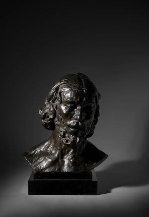 Buste colossal de Saint Jean-Baptiste 21 9/16 x 19 1/2 in. (54.8 x 49.5 cm.) (Conceived in 1880, the enlarged version circa 1906, this bronze version cast by the E. Godard Foundry in 1986 in an edition of 12, numbered 1/8 to 8/8 and I/IV to IV/IV)