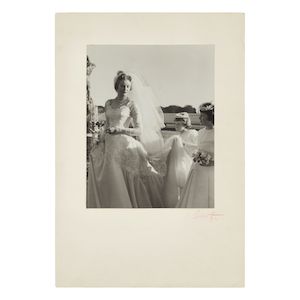 Cecil Beaton (British, 1904-1980); Lady Anne Coke on her wedding day to Colin Tennant, 3rd Baron Glenconner, with her bridesmaids: Catherine Tennant and Juliet Harvey;