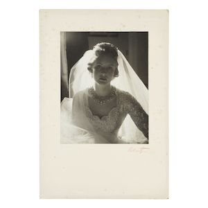 Cecil Beaton (British, 1904-1980); Lady Anne Coke on her wedding day to Colin Tennant, 3rd Baron Glenconner;