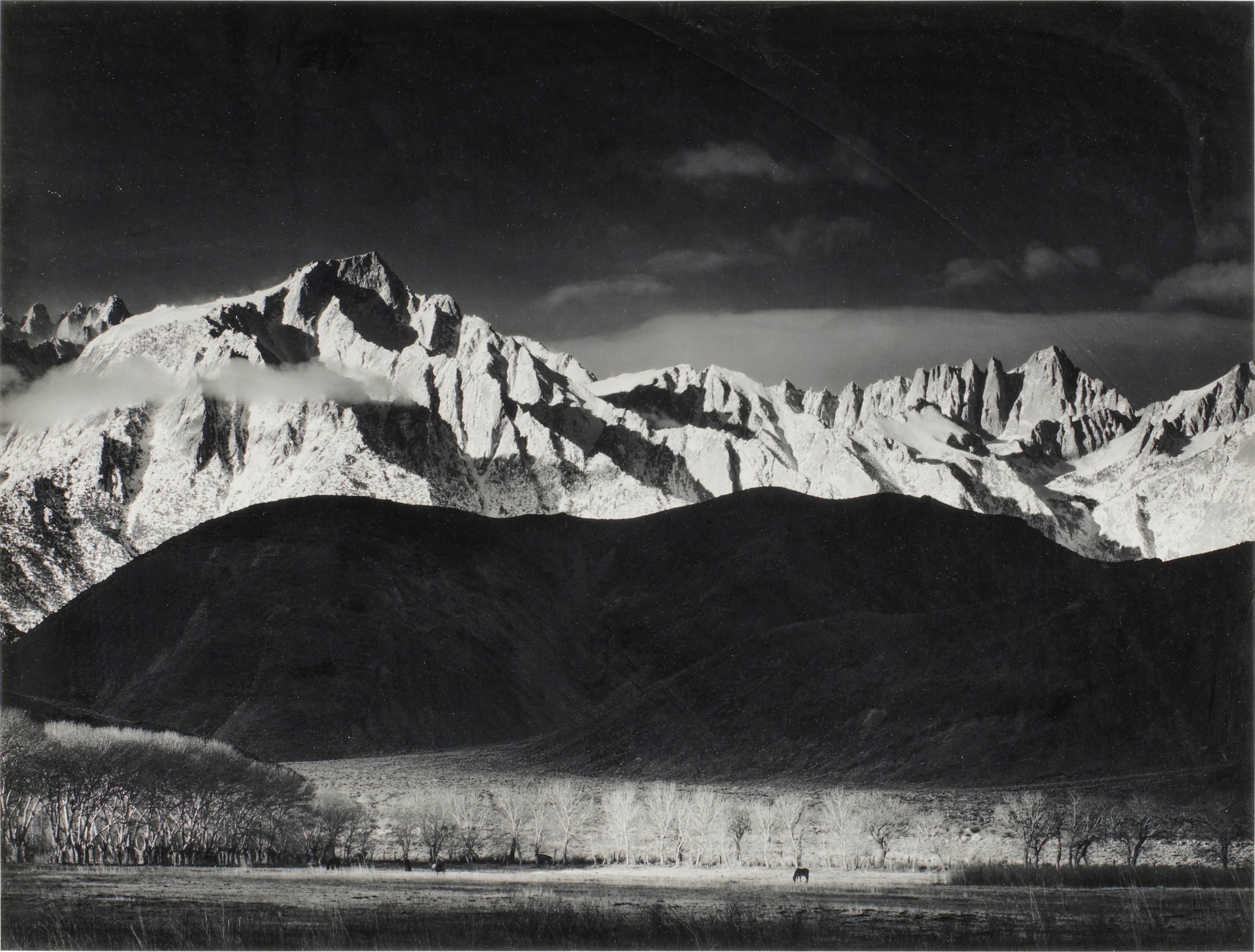 ‘Winter Sunrise, Sierra Nevada from Lone Pine’