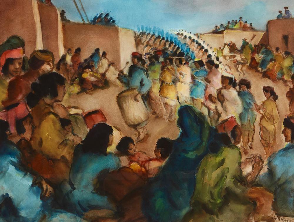 Indian Dance Procession in an Adobe Plaza