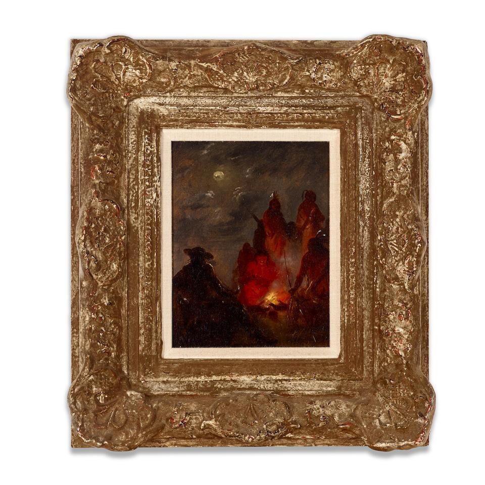 Portrait of Captain Stewart with Indians by a Campfire