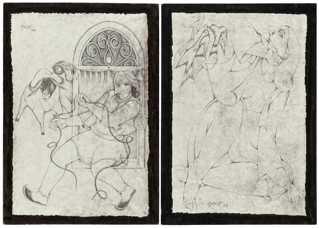 Untitled (Man and Ram); Untitled (Girl and Bird)