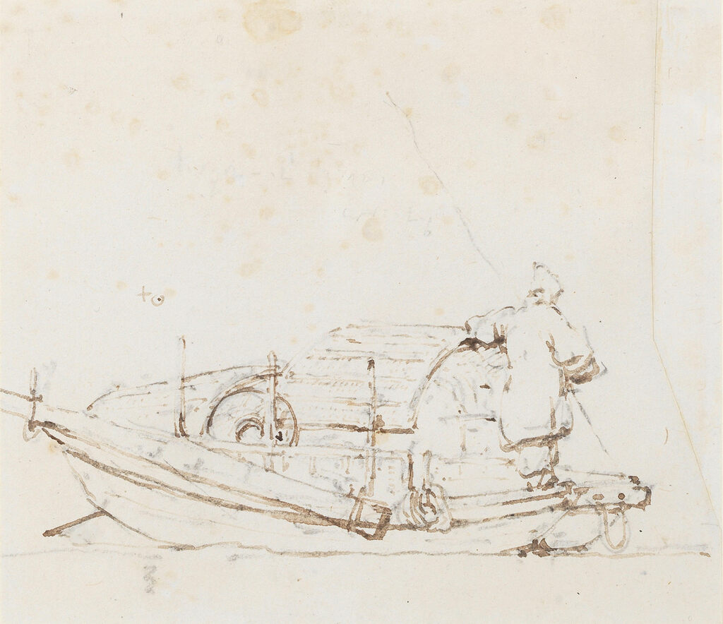 Study of a Tanka girl standing in a sampan