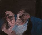Couple au divan bleu 1974 Huile sur toile signée en haut à droite, contresignée et datée au dos de la toile, titrée sur le châssis 55 x 46 cm  « Dans une voie peu fréquentée hormis par Rouault, Soutin