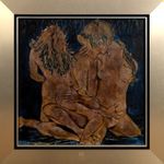 Scène érotique 1973 Huile sur toile signée et datée en bas à droite, contresignée, datée, située London et annotée n°3 au dos  61 x 61 cm Rapport de condition : Éléments du cadre décollés