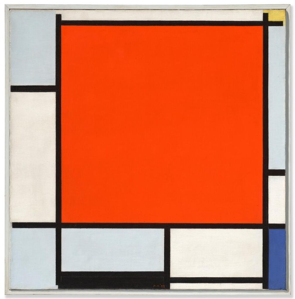 Composition with Large Red Plane, Bluish Gray, Yellow, Black and Blue