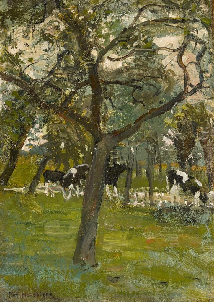 Tree and Cows Along a Stream