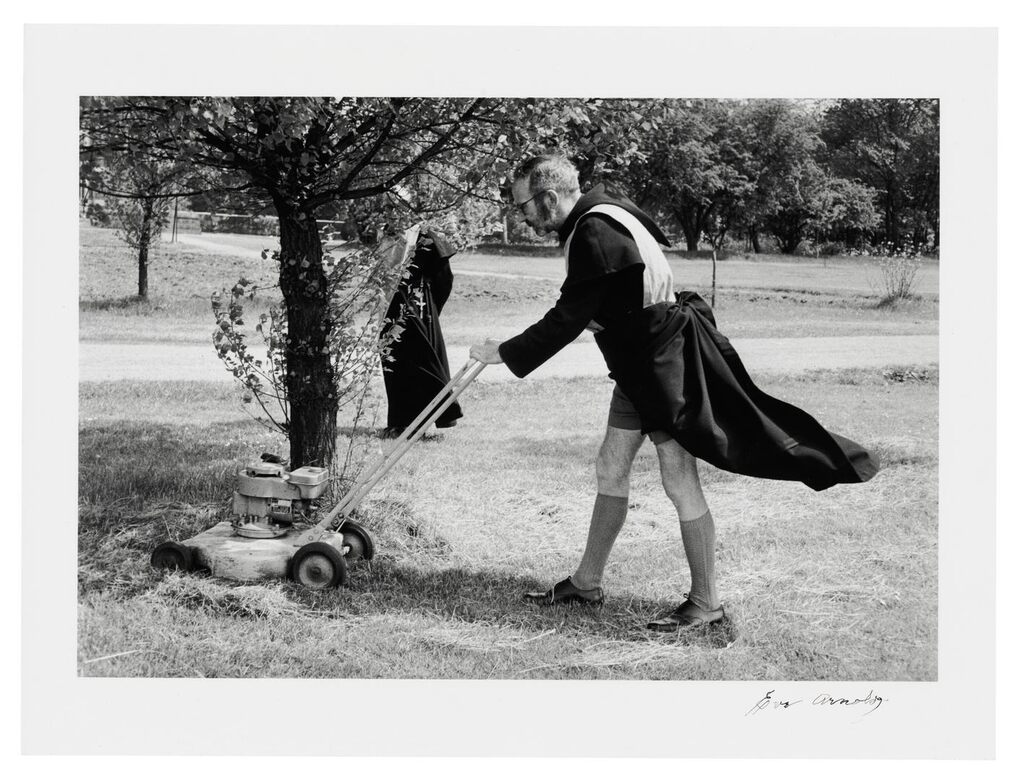 Father Gregory Wilkins Mowing the Lawn, Kelham, Nottinghamshire, England, 1963