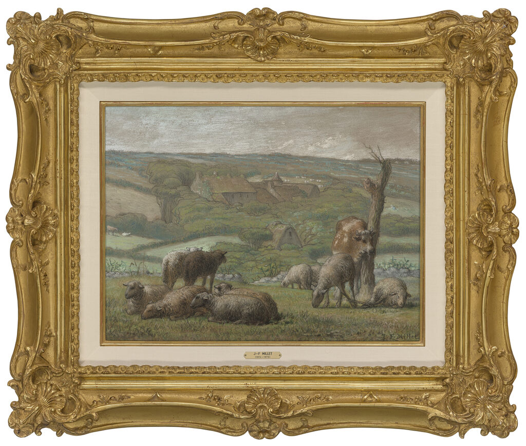 Paysage rural avec vache et moutons : la ferme du Lieu-Bailly